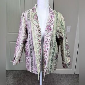NWT Susan Graver Floral Tapestry Jacket Blazer Shoulder Pads Button up Sz Small